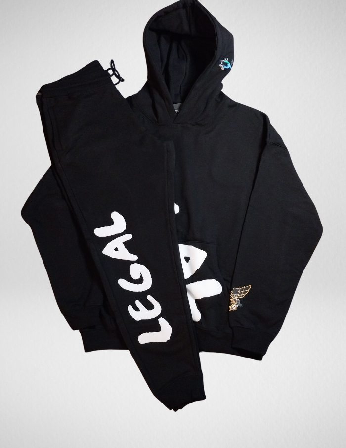 SUPER HEAVY 16 OZ. OVER-SIZED HOODED PULLOVER & Sweatpants Combo ( Design 10 )